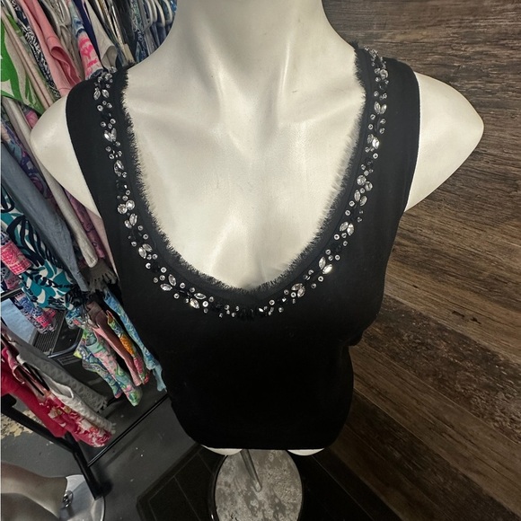 White House Black Market Black Embellished Sleeveless Tank - Picture 2 of 10